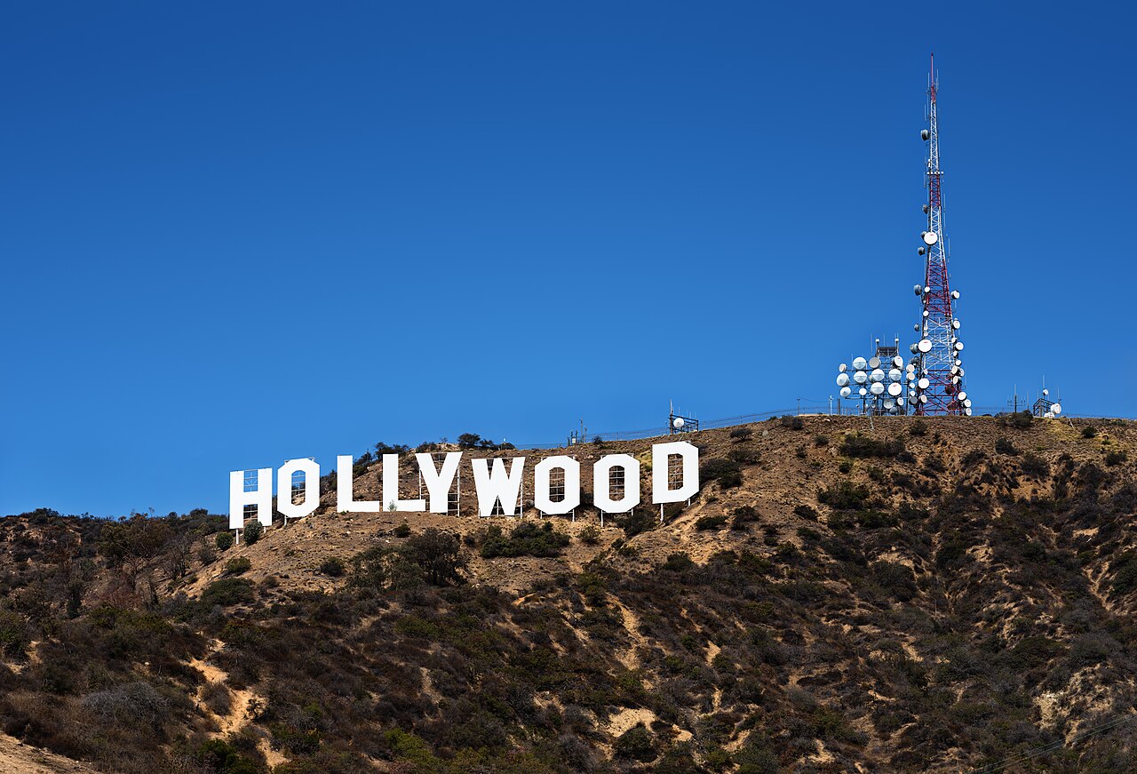 The Hollywood Sign in the hills.